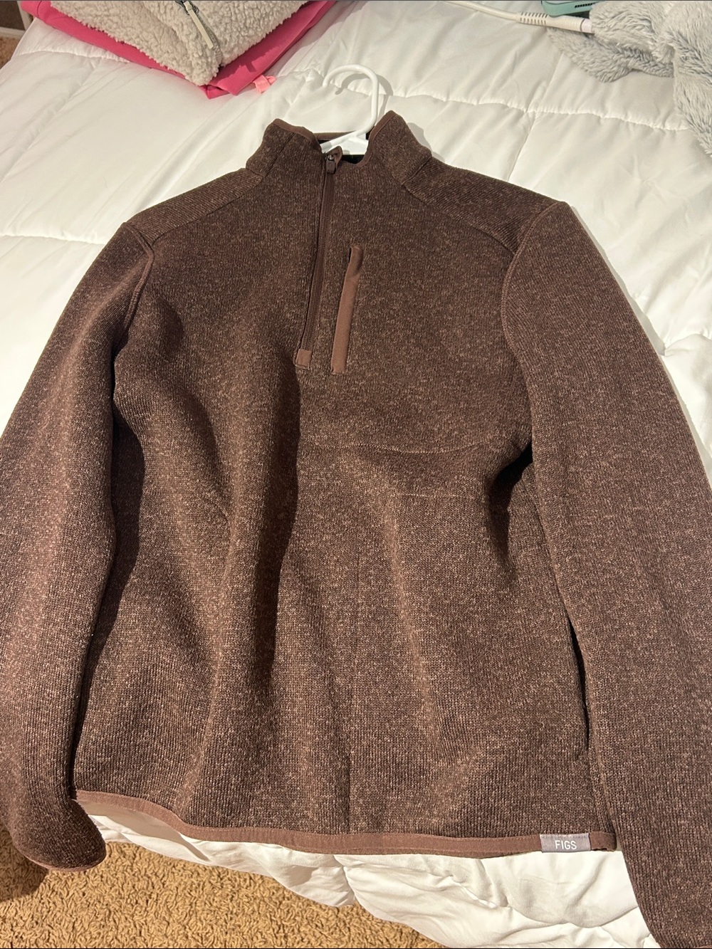 Figs Brown Heathered Quarter-Zip Pullover